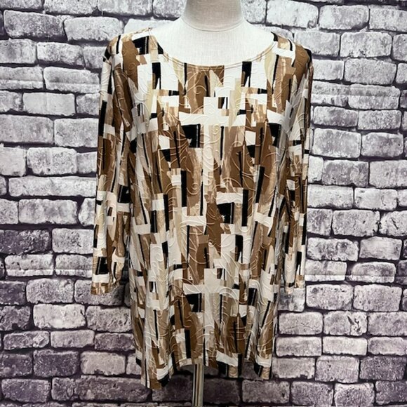 JM Collection Black & Brown Round Neck Blouse Size XXL - Picture 1 of 8